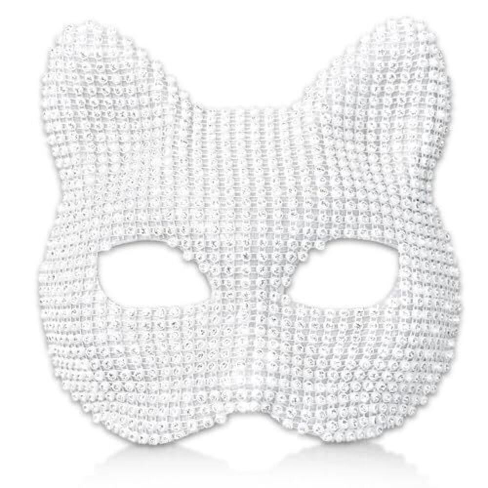 4400 Rhinestone Cat Mask Sparkling Cat Masquerade Mask For Club Halloween